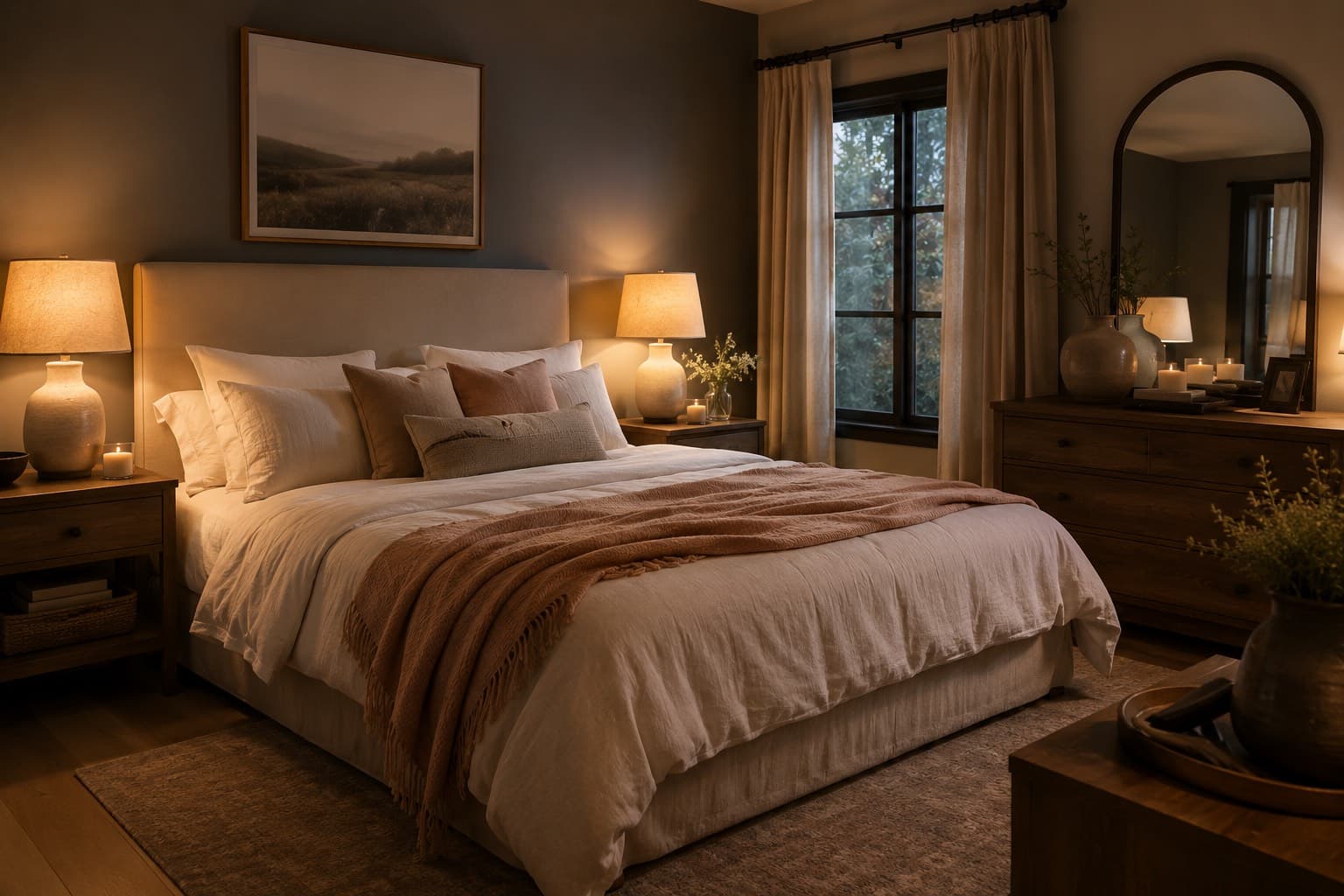 Dark rented bedroom: a warm restyled room example