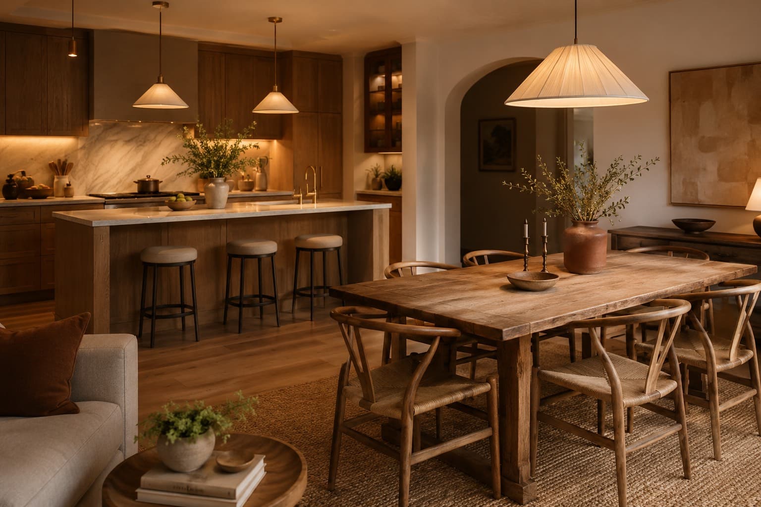 Open-plan kitchen diner: a warm restyled room example